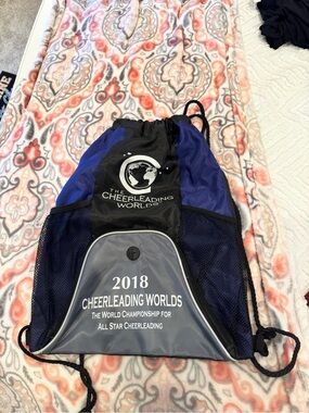 2018 Cheerleading Worlds Drawstring Backpack in Blue & Gray